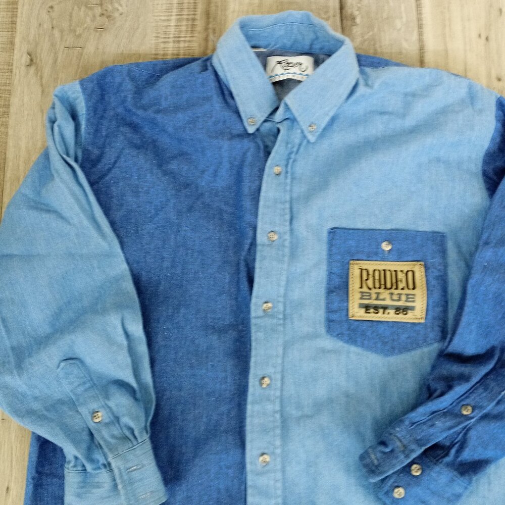 Roper Rodeo Blue Two Tone Denim Button Down Shirt size large